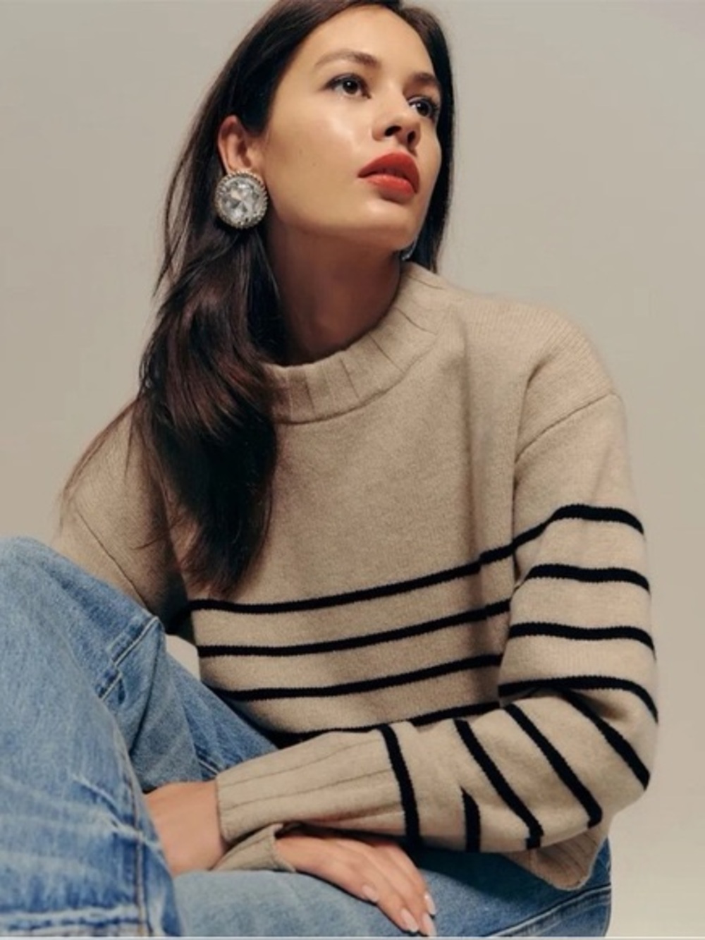 Reformation Mer Regenerative Wool Crewneck Sweater Striped Womens Small - Picture 6 of 11